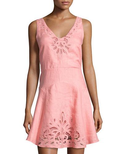 Crochet-inset Linen Fit & Flare Dress