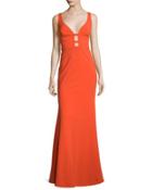 Sleeveless Column Gown W/cutouts, Bright Orange