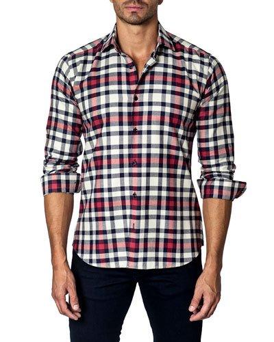 Check Plaid Sport Shirt, Red/white