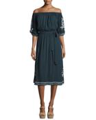 Marty Embroidered Midi Dress, Blue