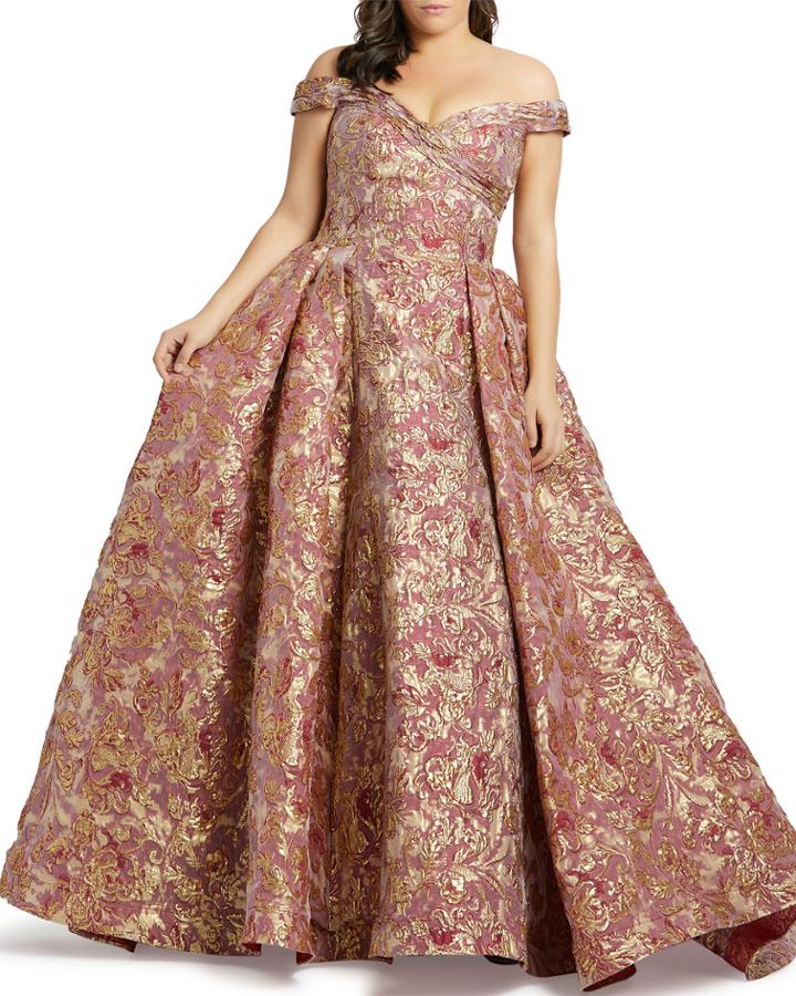 Plus Size Floral Off-the-shoulder Ball Gown