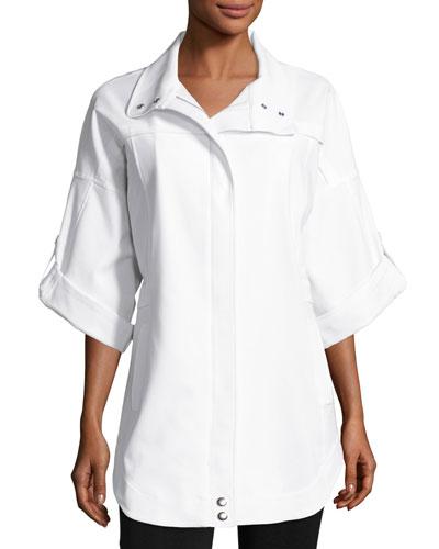 Zip-front Roll-tab Jacket, White
