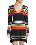 Striped V-neck Waffle-knit Dress