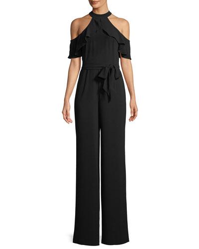 Cold-shoulder Halter Wide-leg Jumpsuit