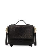 Gigi Snake-embossed Leather Flap Crossbody Bag, Black