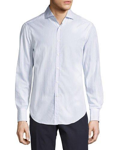 Striped Slim-fit Sport Shirt, Pale Blue/violet