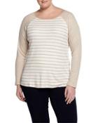 Meagan Raglan-sleeve Pullover Top, Oatmeal Stripe, Women's