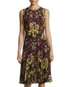 Pleated Floral-print Chiffon Dress,