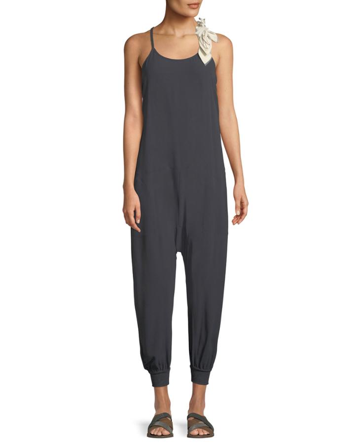 Petal-shoulder Crepe Jumpsuit