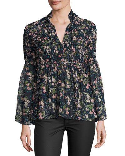 Eva Marie Floral-printed Top, Blue Pattern
