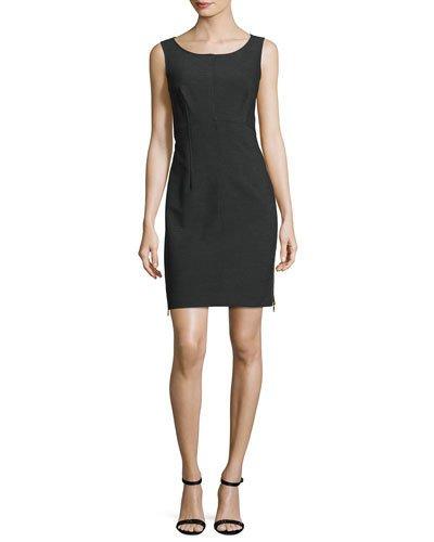 Double Crepe Zip-trim Sheath Dress, Charcoal