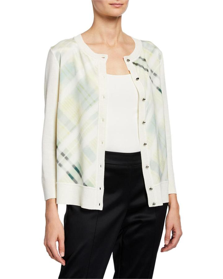 Cashmere Button-front Plaid Cardigan