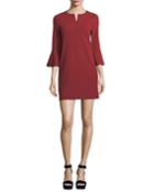 V-neck Bell-sleeve Stretch-crepe