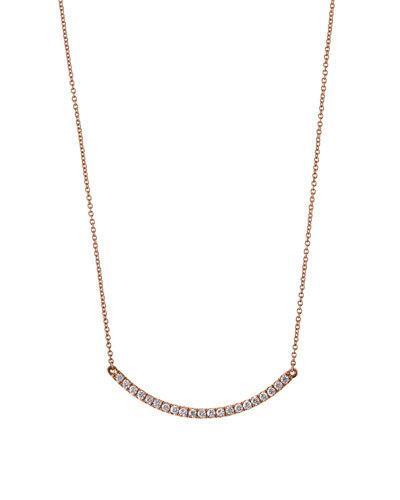 18k Rose Gold Curved Diamond Bar Pendant Necklace