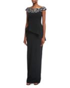 Embellished Off-the-shoulder Stretch Crepe Evening Gown