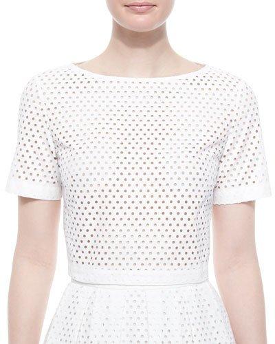 Mesh Short-sleeve Crop Top, White