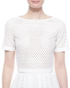 Mesh Short-sleeve Crop Top, White