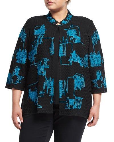 3/4-sleeve Mandarin-collar Jacket, Black,