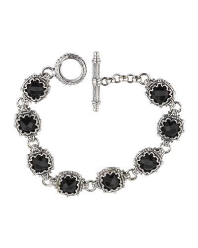Silver Link Bracelet W/ 8 Square Onyx