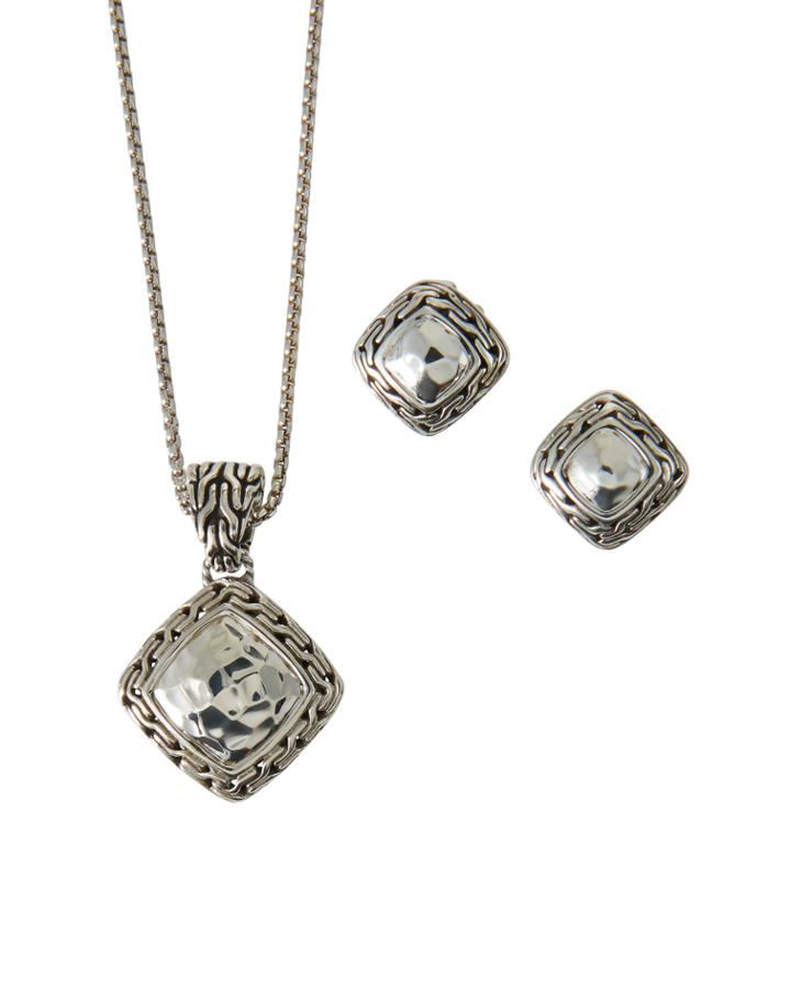 Classic Chain Hammered Gift Set W/ Earrings & Necklace