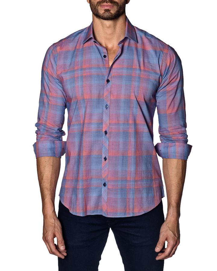 Men's Modern-fit Plaid Long-sleeve