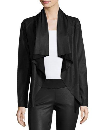 Leather Knit-back Cascade Jacket, Black