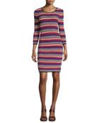 Miriam Striped Knit 3/4-sleeve Dress, Red/multi
