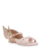 Evangeline Glittered Butterfly-wing Leather Sandals, Toddler/kids