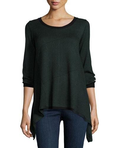 Asymmetric-hem Colorblock Sweater, Black/heather Green