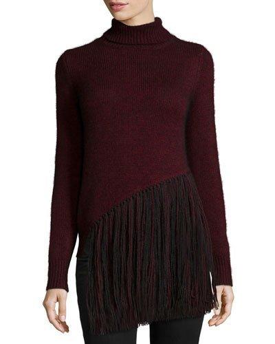 Long-sleeve Five-gauge Turtleneck Sweater W/fringe