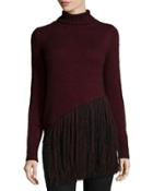 Long-sleeve Five-gauge Turtleneck Sweater W/fringe