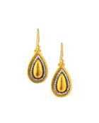 24k Domed Pear Drop Earrings W/ Diamonds