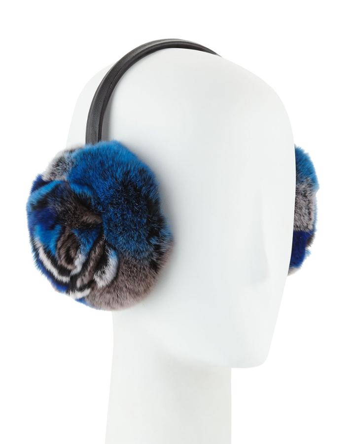 Petal Rosette Rabbit Fur Earmuffs, Blue