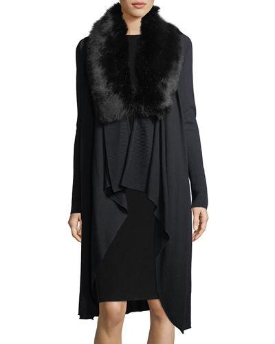 Knit Duster Cardigan With Faux-fur Collar
