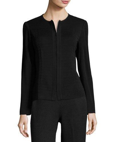 Zip-front Textured-knit Jacket, Black