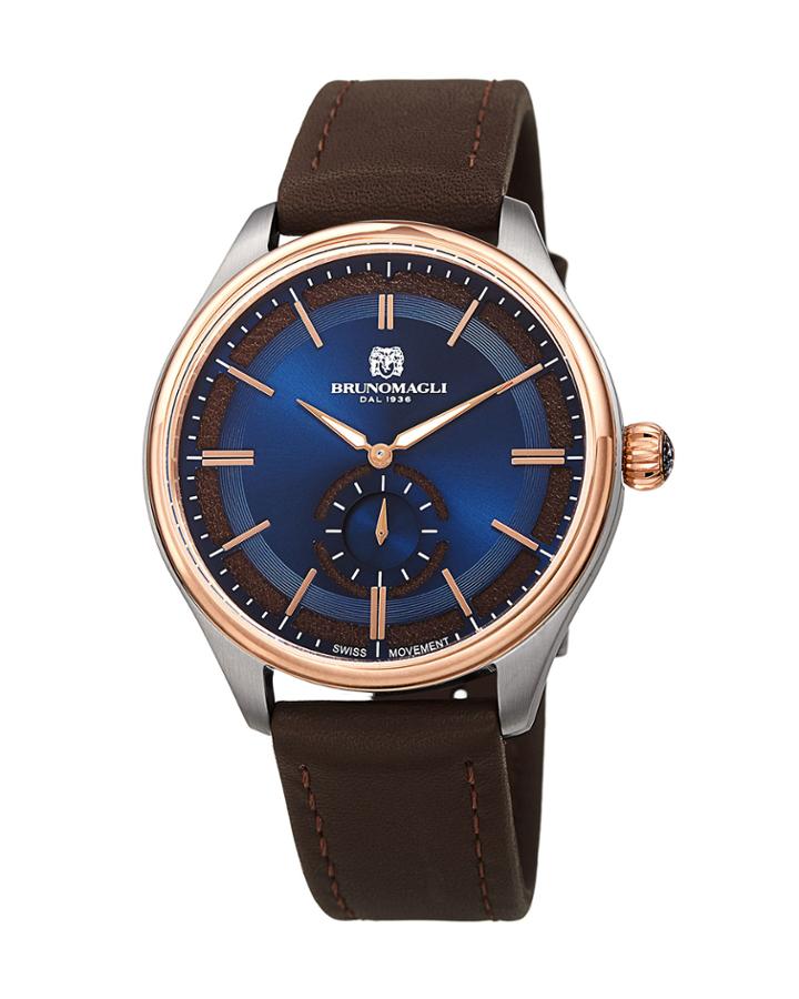 Men's Classic 42mm Watch W/ Italian Leather Strap, Brown/two-tone