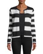 Sequin Striped Open-front Cashmere Cardigan