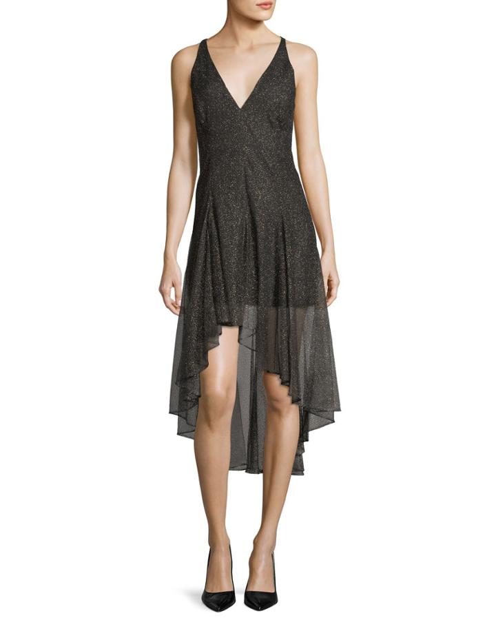 Sleeveless V-neck Metallic Lace Cocktail Dress