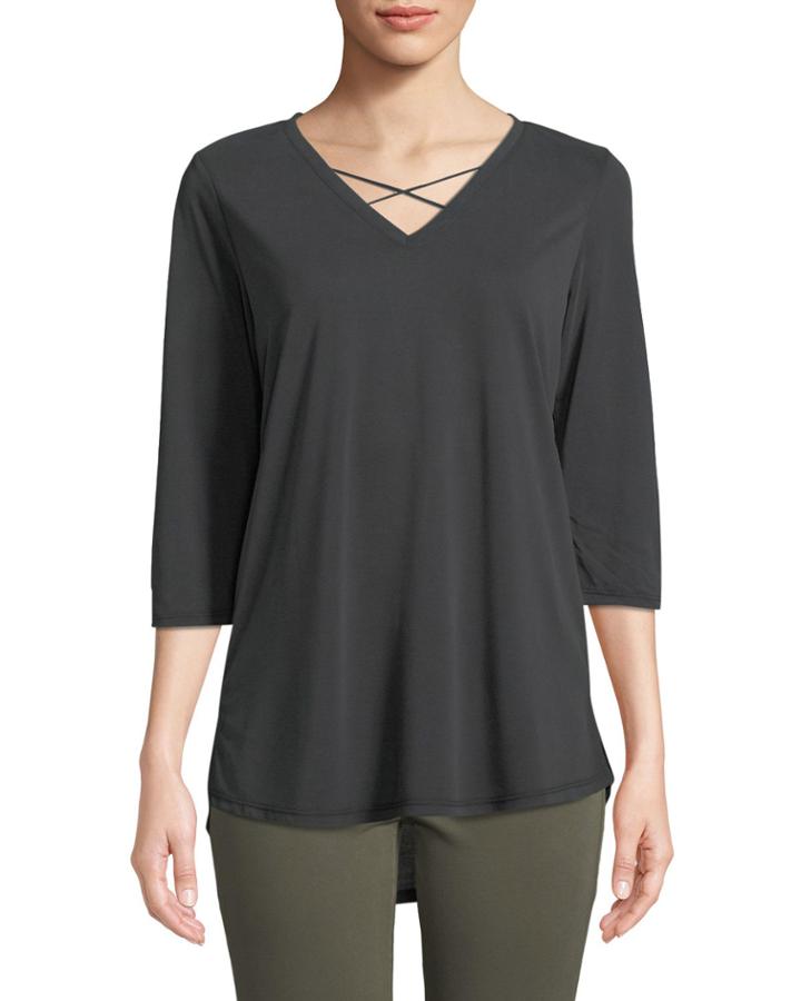 3/4-sleeve Crisscross-neck Tee