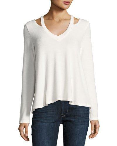 Cutout-shoulders Knit Tee, White