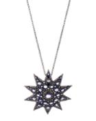 Black Silver Star Pendant Necklace With Purple Iolite & Diamonds,