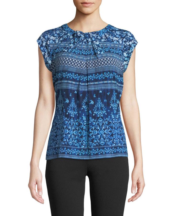 Bow-neck Cap-sleeve Blouse