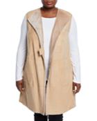 Celeste Long Leather-trimmed Shearling Fur Vest, Beige