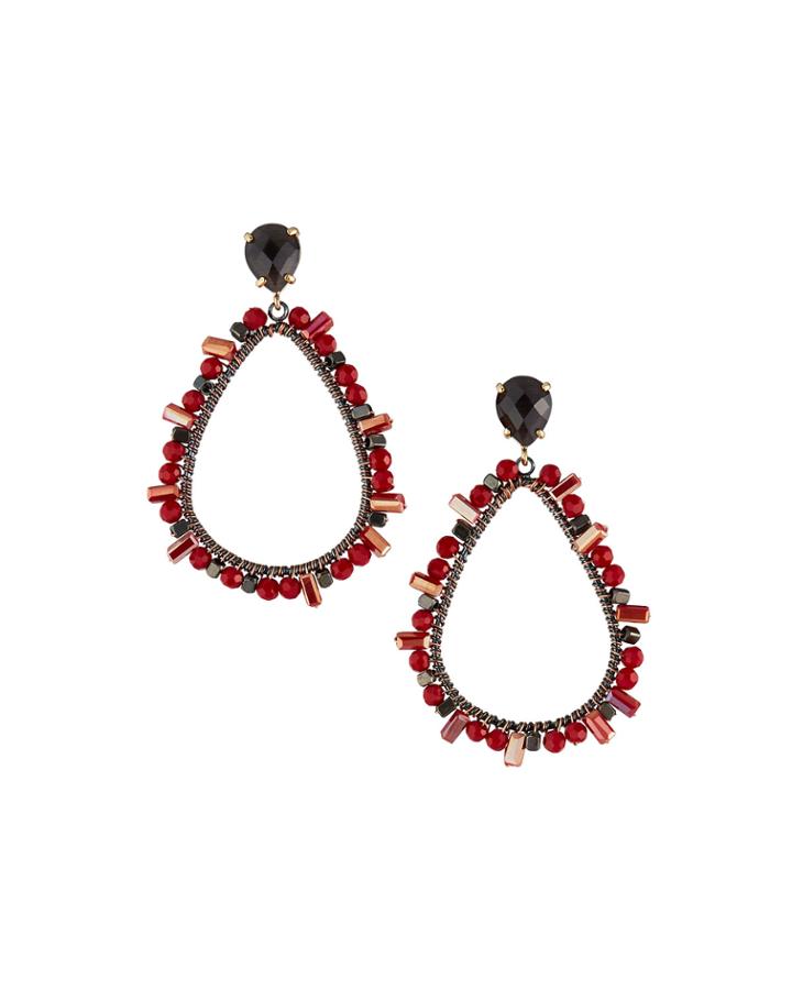 Crystal Open-teardrop Earrings, Red
