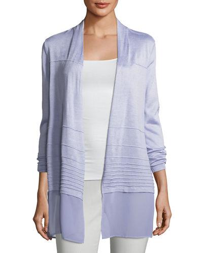 Chiffon-trim Textured Cardigan