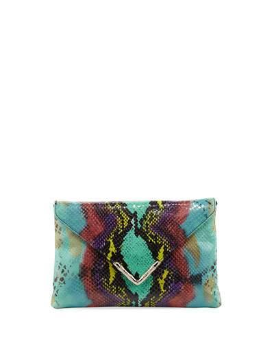 Bella Python-embossed Envelope Clutch Bag, Green/multi