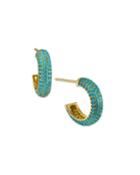 Cubic Zirconia Huggie Hoop Earrings, Turquoise Blue
