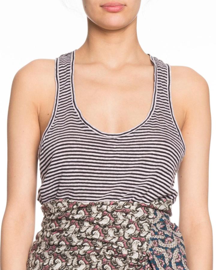 Avien Striped Cotton-linen Racerback Tank