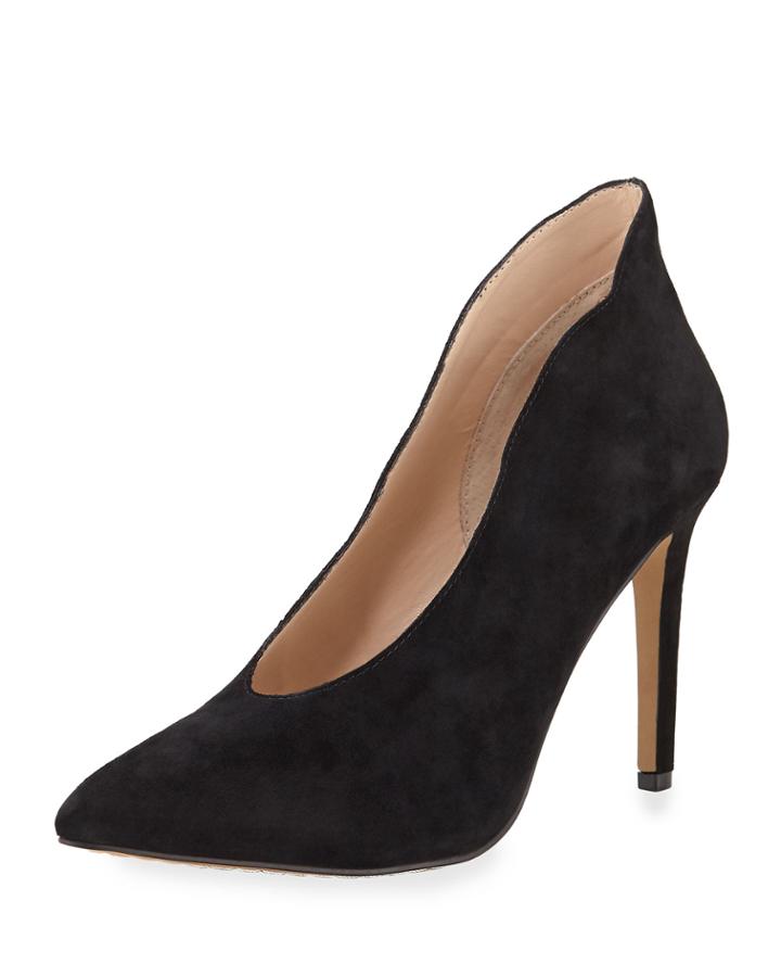 Leana Suede High Collar Pumps, Black