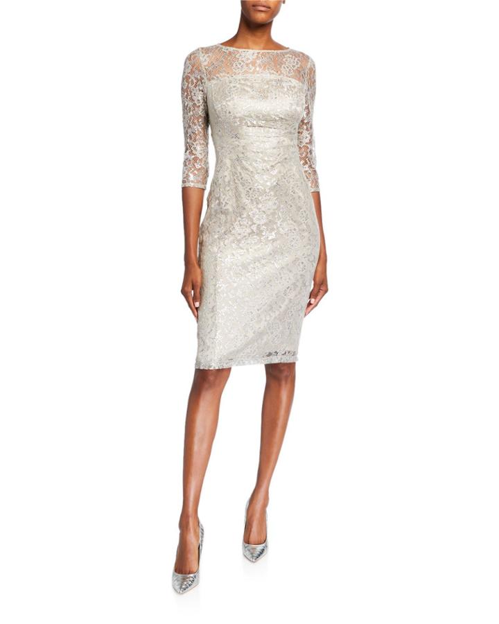 Long-sleeve Stretch Lace Cocktail Dress